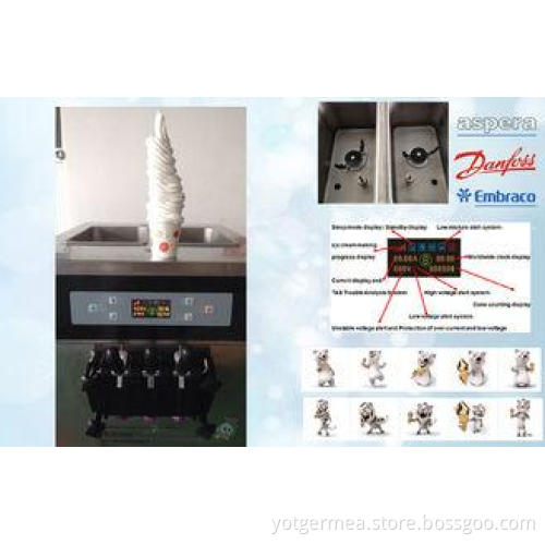 Stainless Steel Frozen Ice Cream Machine ,3 Flavors with St